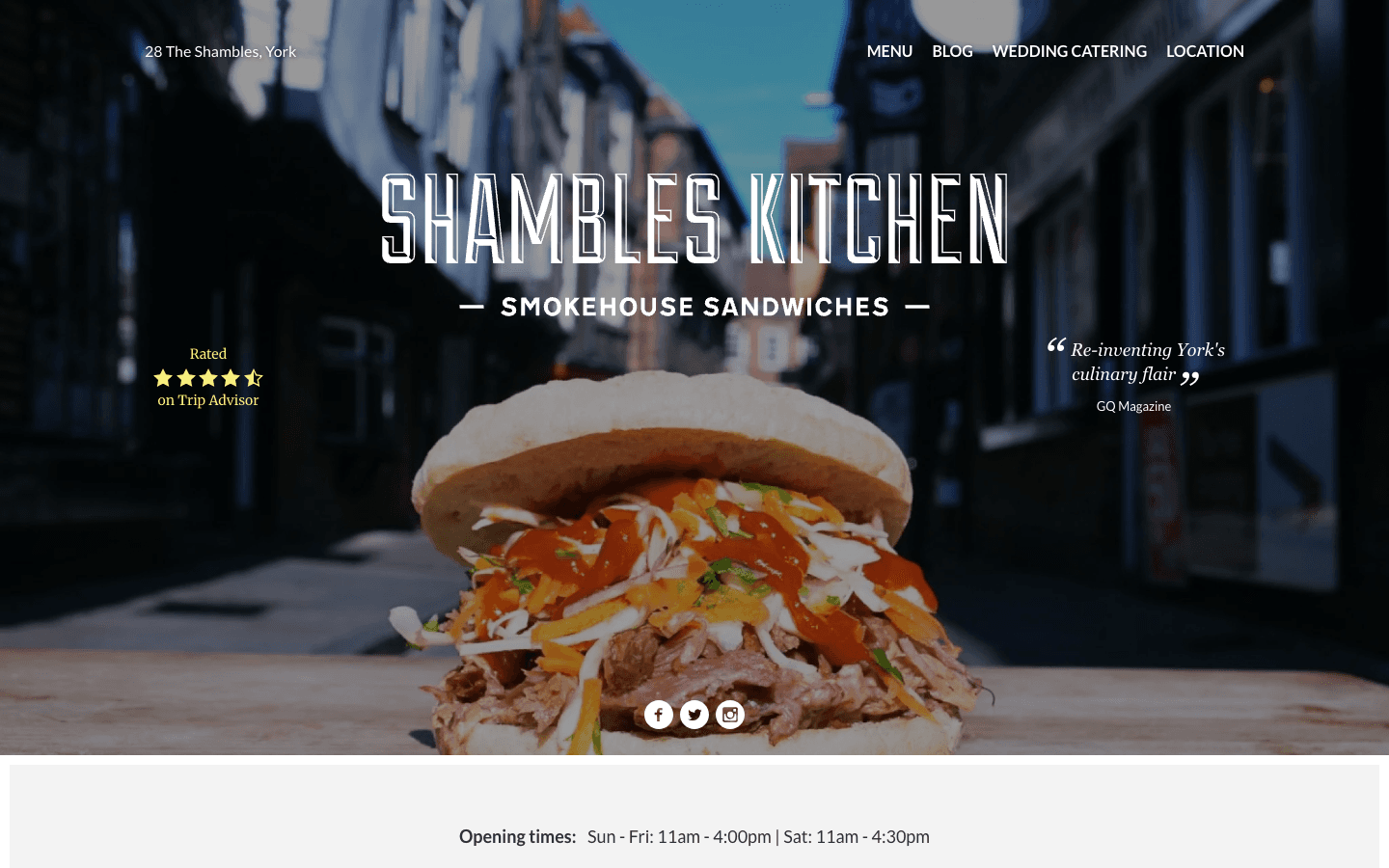 A bold layered smokehouse sandwich framed by crooked cream lines on black.